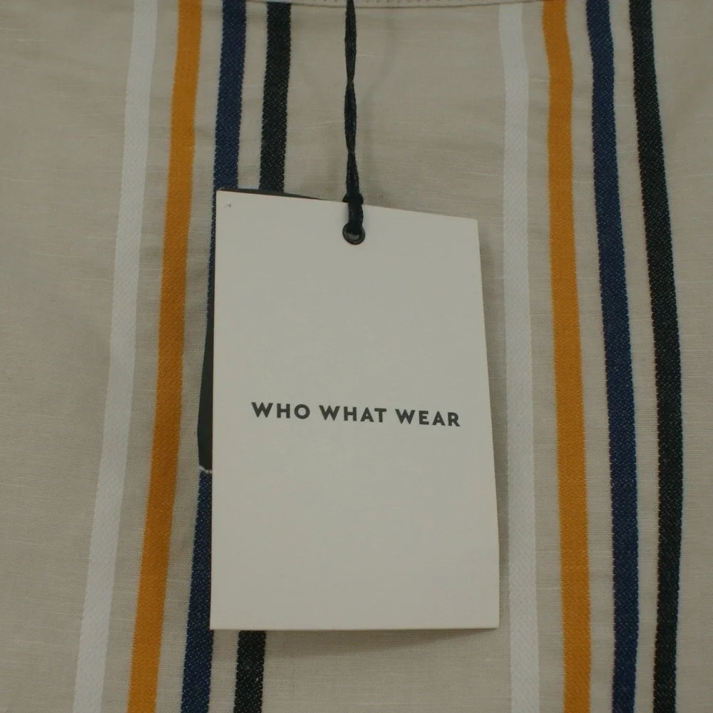 Who What Wear Womens 24W Striped A-Line Skirt Cotton Linen Blend CreamNavyYellow